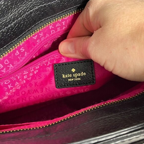 Kate Spade New York Wellesley Embossed Leather Satchel Purse Black Pink Interior - Picture 12 of 13
